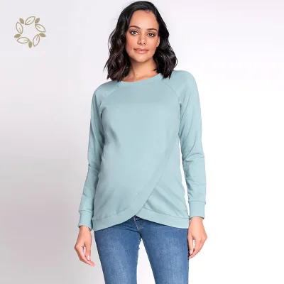 Organic Cotton Crossover Maternity Nursing Sweatshirt Eco Friendly Crossover Women Nursing Pullover Sustainable Maternity Top