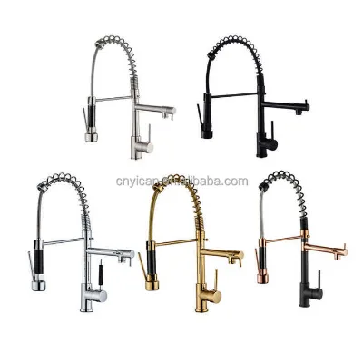 Modern 360 Degree Rotation Deck Mounted Kitchen Faucet Hot Cold Ceramic Valve Mixer Tap Spring Pull Pull Stream Sprayer Home