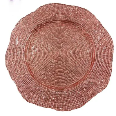 Creative Octagonal Checked Rose Gold Glass Charger Plate for Wedding