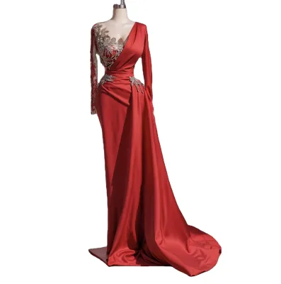 Vintage Jewel Asymmetric Beading Long Sleeves Prom Dress with Appliques