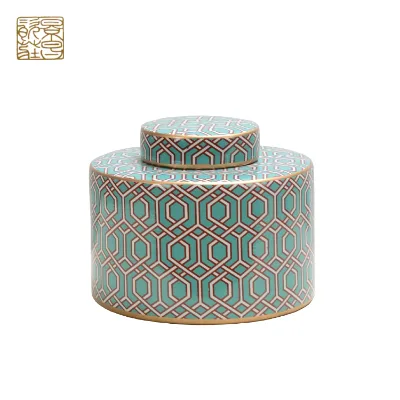 Artistic Style Blue Striped Ceramic Jars Home Decor Modern
