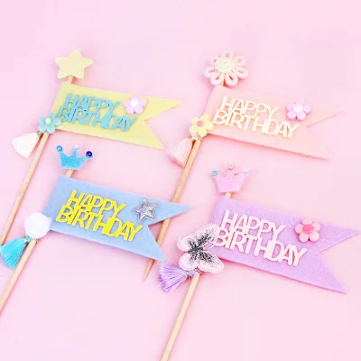 Custom Design DIY Crafts Birthday Party Cake Decoration Felt Cake Topper for Kids