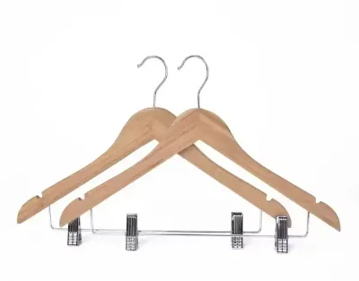 High-Grade Bamboo Suit Hangers Skirt Hangers With Clips (100Pack) Smooth Bamboo Pants Hangers With Durable Adjustable Metal