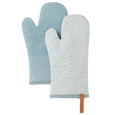 Color 2-pc Set Silicone Print Cotton Linen Kitchen Use Microwave Oven Glove Mitts