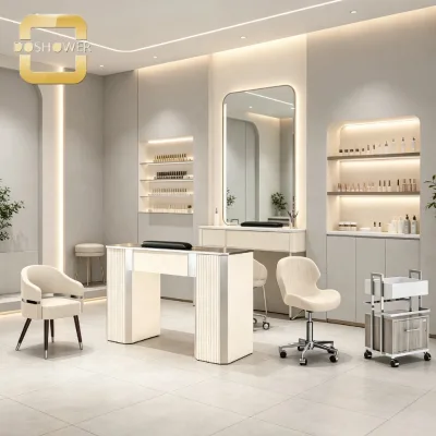 Single Manicure Table with Fluted Texture Side Panels and Comfortable PU Hand Rest Pad for Modern Nail Salon