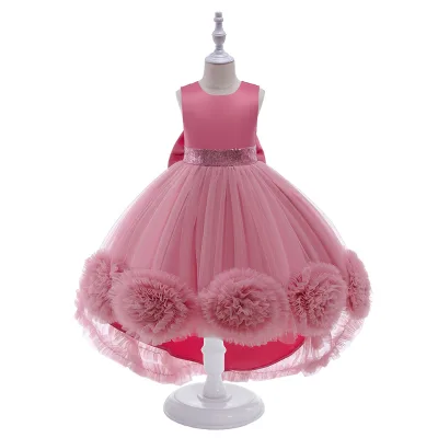 Mini Girls Dress for Summer Puffy Skirt Lace Mesh Flower Train for Big Kids' Fashion Show