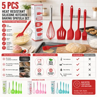 Customized Logo 5 Pcs Heat Resistant Silicone Kitchen Baking Spatula Set OEM ODM Non Stick Cooking Tools