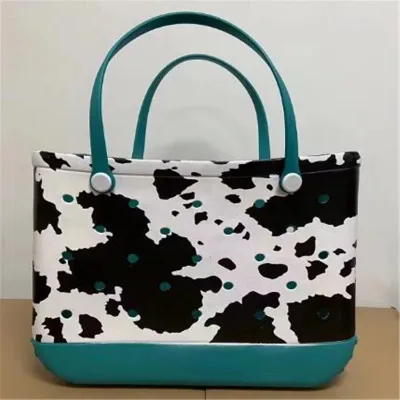 Factory Spot Wholesale Leopard Baseball Cow Print Beach Bag Fashion Ladies Eva Beach Tote Bags With Custom Print