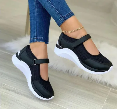 2022 Spring/Summer New Solid Casual Women's Shoes Foreign Trade Wedge Heel Velcro Large Size Sports Breathable Cross-Border