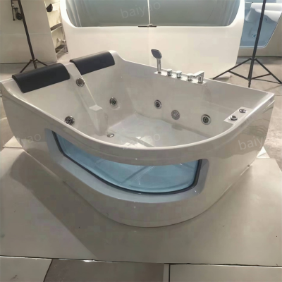BAIYAO 2 Person Hydro Soaking Bathtub 2 Sided Skirt Massage Yacusi Glass Whirlpool Bath Tubs for Adult