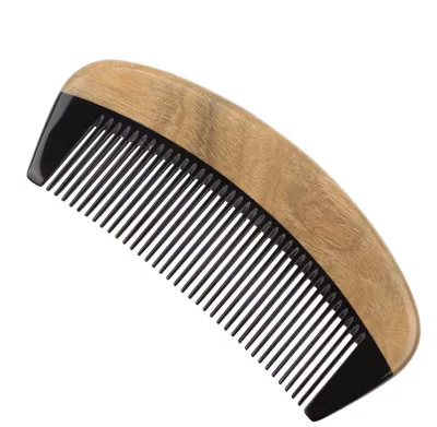 Custom Private Label Portable Sandalwood Natural Buffalo Horn Beard Comb for Men Pocket Size Anti-Static Wooden Comb Classic