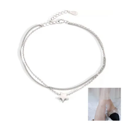 925 Sterling Silver Double Layer Star Ankle Bracelet Anklet Beach Barefoot Sandal Foot Chain for Women Girl