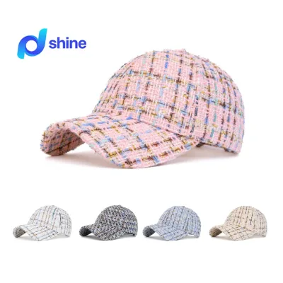 Custom Logo Tweed Plaid 5 Panel Baseball Cap Vintage British Style Adjustable Unisex Fashion Checkered Hat Wholesale