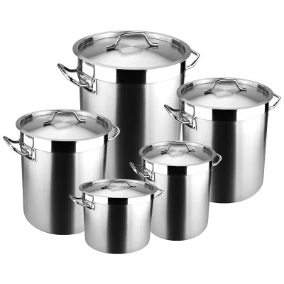 OEM Factory Direct Stainless Steel Stockpot Custom Size Commercial Kitchen Tri-ply Composite Bottom Induction Ready Cooking Pot