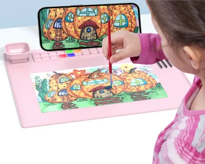 OEM & ODM BPA Free Silicone Rubber Art Mat With Cup for Kids Custom Silicone Painting Craft Mat Soft Durable Drawing Mat
