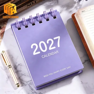 2027 Mini Square Desk Flip Calendar Purple Twin Wire-O Binding Solid Color OEM Custom Bulk Order Office Gift