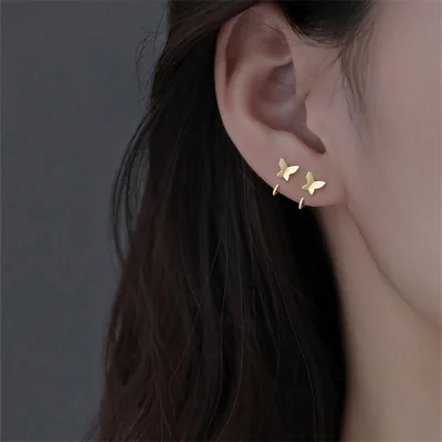 Simple Trendy Design Girls Plain butterfly 14K Gold Plated Cuff Earrings