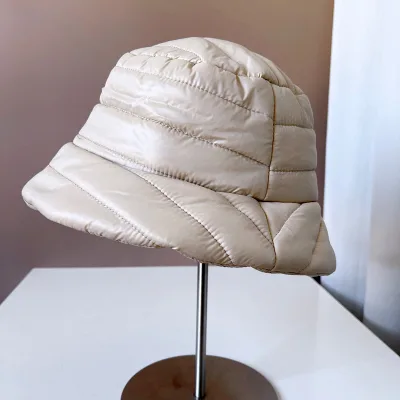 Autumn Winter Thick Bucket Hat Quilted Wide Brim Lady Outdoor Bucket Hat