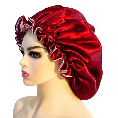 Wholesale Satin Sleep Bonnets Colorful Custom Logo Silk Satin Bonnet Sleep Cap Layer Reversible Night Bonnet for Women