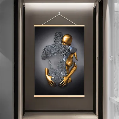 Selling Modern Simple Metal Figure love Statue Canvas Printing Painting Art Poster Wall Decoration Painting