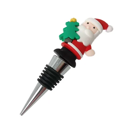 Wholesale Christmas Party Favors Elegant Metal Santa Claus and Red Wine Stopper Vacuum Bottle Stopper by Christmas Tree