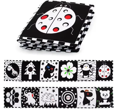 Black and White High Contrast Soft Book Baby Early Education Infant Tummy Time and Sensory Toys Montessori Cloth Book Activities