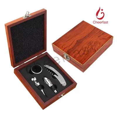 New Arrivals Unique Wine Accessories Gift Set Include Corkscrew Foil Cuter Pourer Drip Ring for Wine Lovers Wine Setwooden Gift