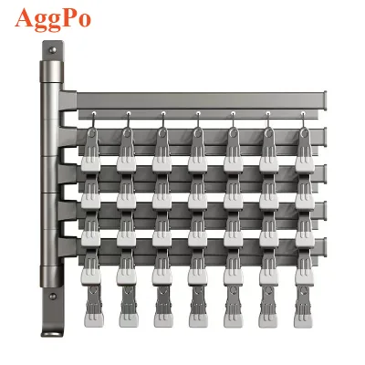 Wall Mounted Sock Drying Rack Clothes Drying Rack, 35 Clips Hole-Free Hidden Retractable Clothes Drying Rack Folding Indoor