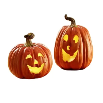 Wholesale Set of 2 Western Cute Pumpkin Light Home Lighting Decoration Smaller Resin Pumpkin Mini Led
