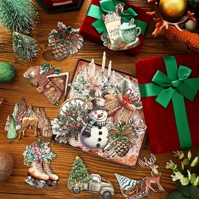 12 Modern Christmas Wooden Ornaments Retro Farm Animals Round Christmas Decorations Small Pendants Merry Christmas