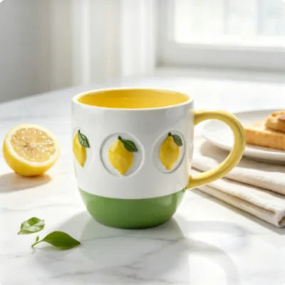 OEM & ODM  3D Embossed Lemon Ceramic Mug  Coffee Cup Home Office Drinking Mug for Daily Drink Gift