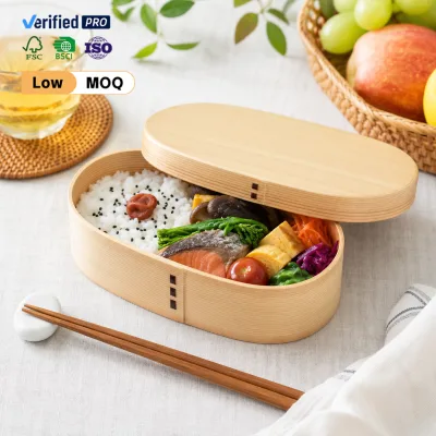 Premium Solid Wood Sushi Box Oval Japanese Style Bento Box Custom Logo Handcrafted Wooden Food Storage Case for Gift