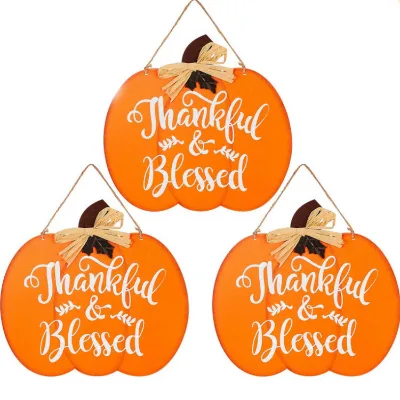 3 Pieces Fall Hanging Sign Pumpkin Door Decor Wood Pumpkin Sign For Christmas