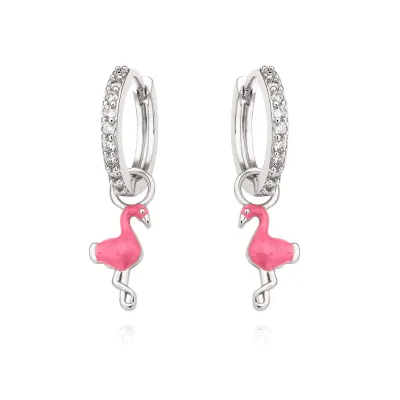 FOXI 925 Sterling Silver Solid Huggie Cute Flamingo Enamel Pink CZ TikTok 18k Gold Plated Silver Trendy 925 Silver Hoop Earrings