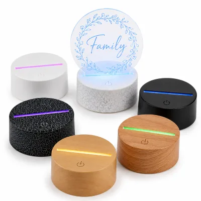 Portable Round Laser Engraved Art Bulk Manufacturer Dimmable Color Modes Acrylic LED Light Base with Touch Remote Control