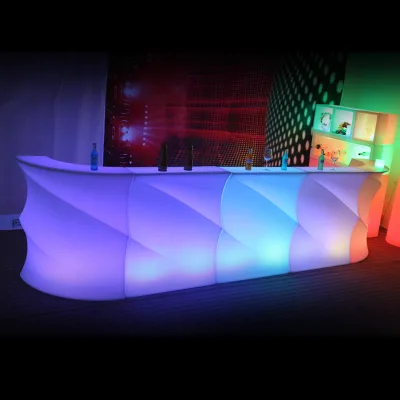 Modern Design Best Sell Wave Grain Curved bar Counter Hotel Restaurant Nightclub Rgb Color Changing Illuminated Led bar Counter