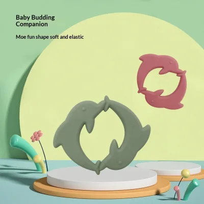 New Baby Silicone Food Grade Teether Dolphin-Shaped Teething Ring Anti-Scratching Anti-Thumb-Sucking Chewing Toy