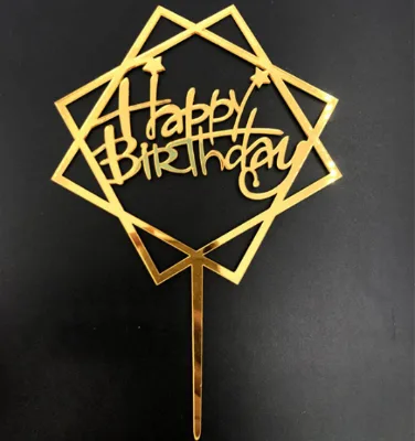 Wholesale Customized Acrylic Happy Birthday Cake Topper Gold Silver Black Cake Topper Party Baking Decoration Supplies