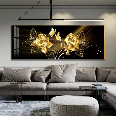 Living Room Bedroom Decor Abstract Horizontal Print Picture Black Rose Gold Flower Yellow Flower Wall Art Painting