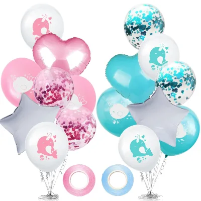 Custom Blue Pink White Latex Narwhal Balloon Factory Arranged Birthday Party Decoration for Kids