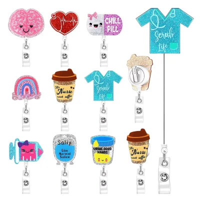 Custom Logo Colorful Geometry Acrylic Patch Cute Nurse Badge Clip Simple Multi-Functional Acrylic Reel Badge Clip
