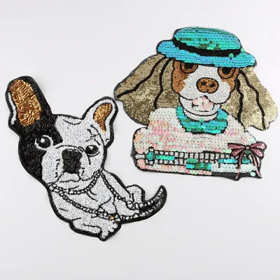 Custom Skull Sequin Patch 2023 Trendy Dog Puppy Embroidery Patch for Clothing Jacket Back