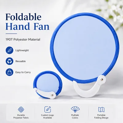 Custom Logo Promotional Foldable Hand Fan With Plastic Handle 190T Polyester Twist and Fold Fan For Wedding Giveaway