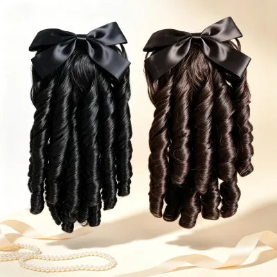 Womens High Ponytail Wig Vintage CheongsamStyle Hairpiece GoldenHued RepublicEra Roman Curl Long High Temperature Fiber Straight