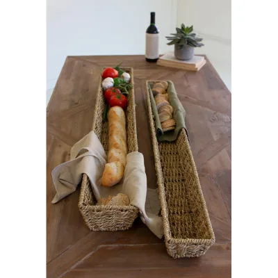 Set of Two Woven Seagrass Bread Baskets Stylish Kitchen Decor Accessory