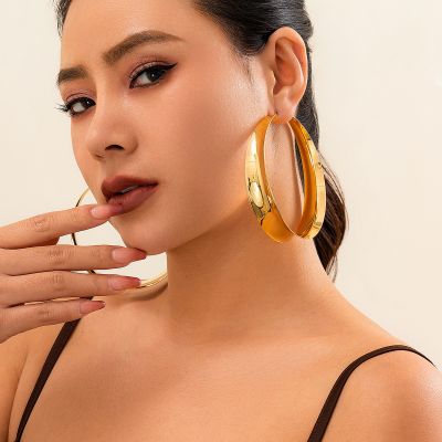 Designer Big Thick Metal Circle Hoop Earrings for Women Trendy Ladies Statement Groove Round Earring Accessories Fashion Jewelry
