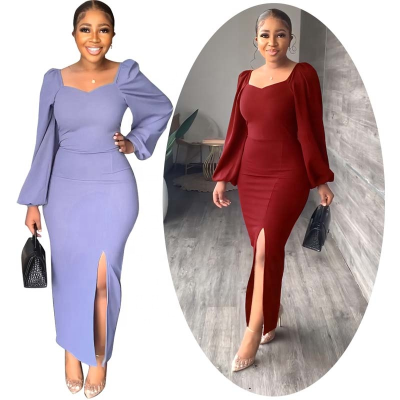 Womens Elegant Slit Evening Dresses Spring Fall Sweetheart Neckline Dinner Outfits Long Sleeve Party Gown Mermaid Dress