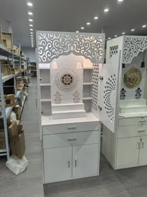 Wooden Family Temple with Doors, MDF Pooja Mandir with Drawers, Suitable for Home and Office DIY Floor-standing Temple