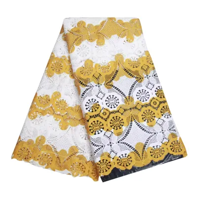 Hot Sale Blue Lace Fabric Thread Guipure Material African Lace Fabric Competitive Price Yellow Lace Fabric African