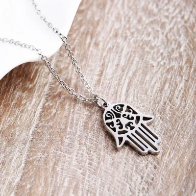 Turkish Stainless Steel Evil Eyes Hand Palm Hamsa Pendant Necklace for Women Gold Jewelry Link Chains Charm Choker Girl Gift